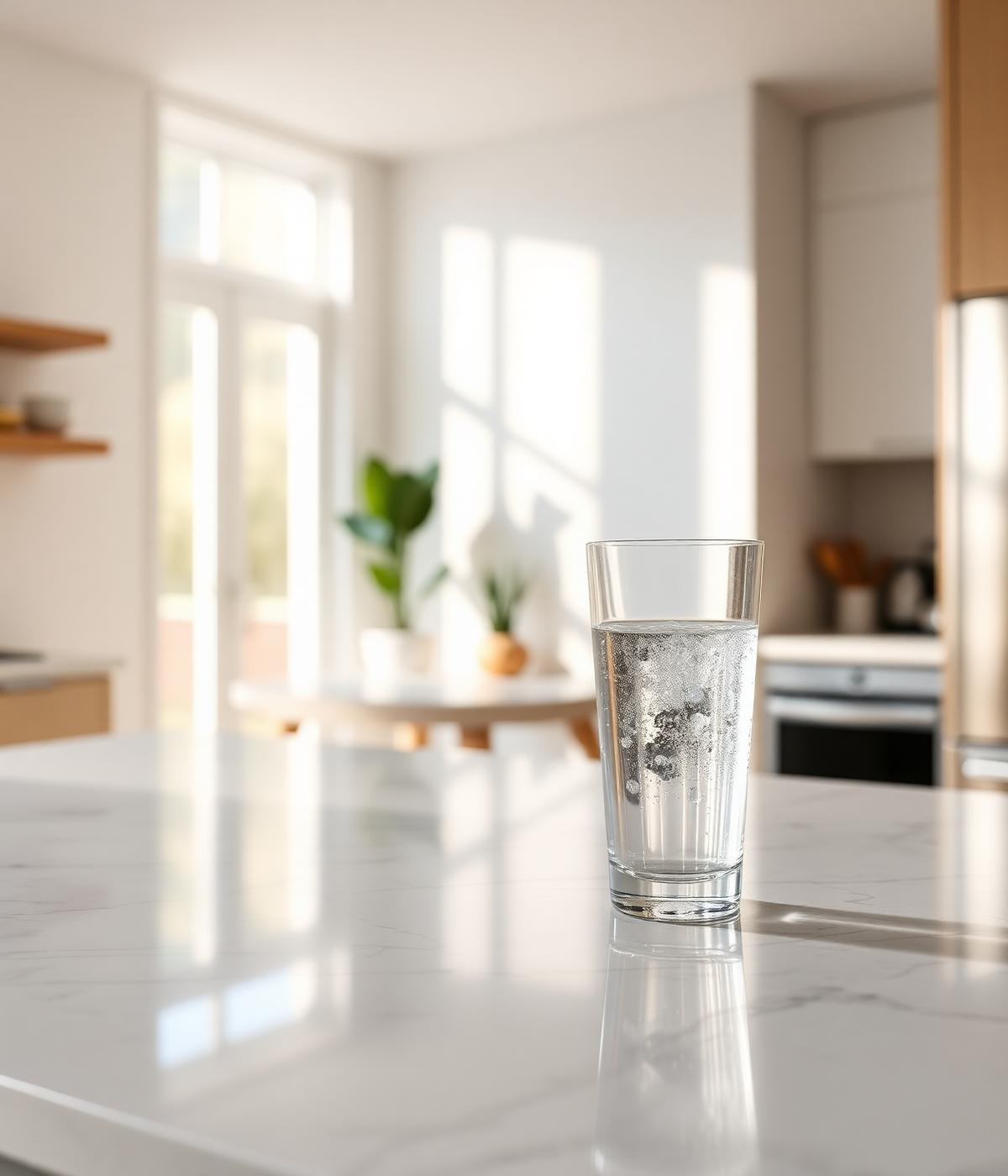 Crystal-clear water in a clean modern kitchen